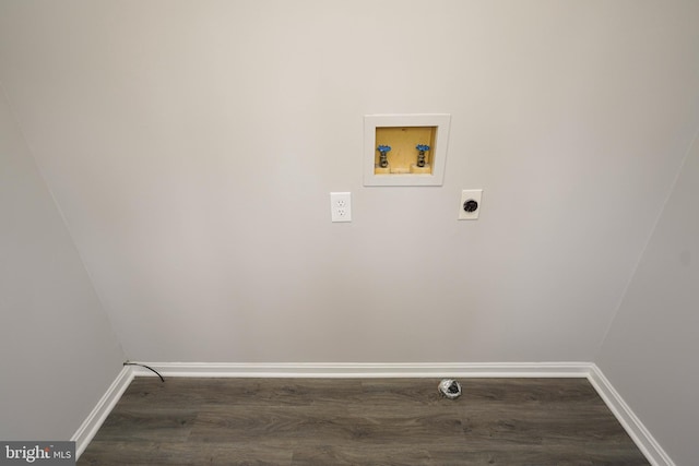 laundry room with washer hookup, dark wood-type flooring, and electric dryer hookup