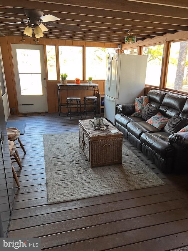 interior space featuring ceiling fan and a healthy amount of sunlight