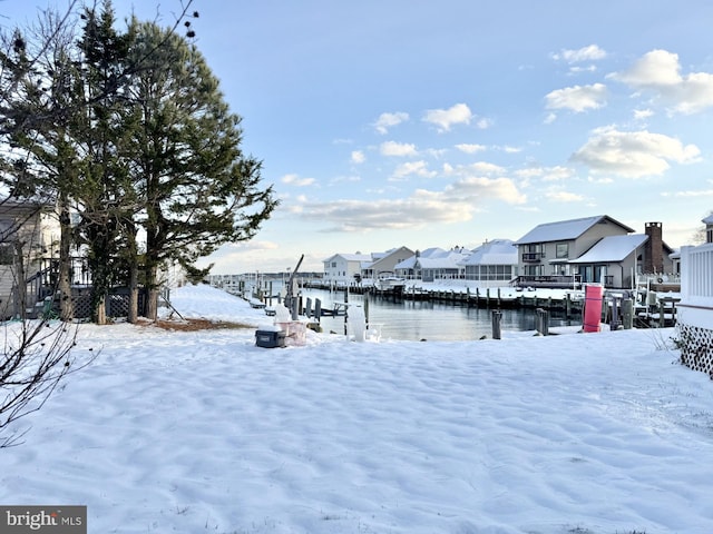 dock area with a water view