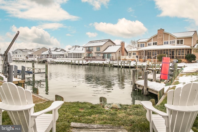 view of dock with a water view