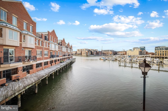 exterior space featuring a water view