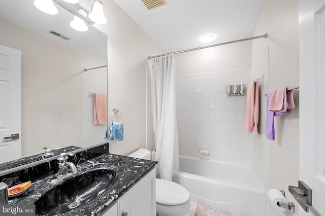 full bathroom with toilet, vanity, tile patterned flooring, and shower / bath combination with curtain