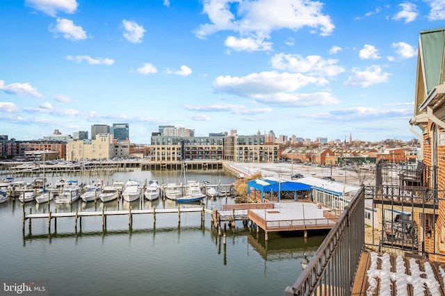 view of dock with a water view