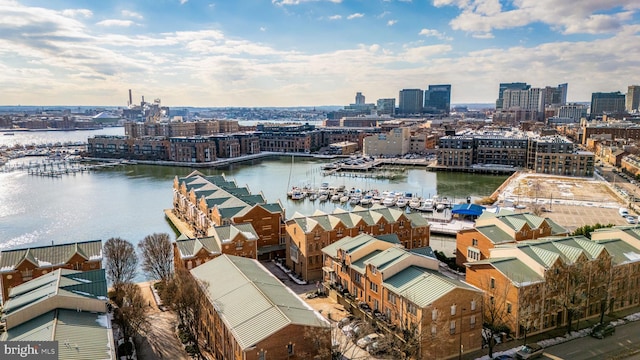 aerial view with a water view