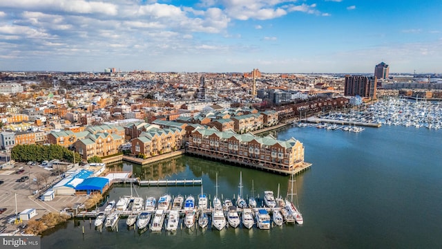 aerial view with a water view