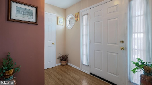 foyer entrance with light hardwood / wood-style floors