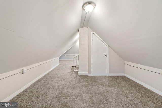 additional living space with baseboards, lofted ceiling, and carpet