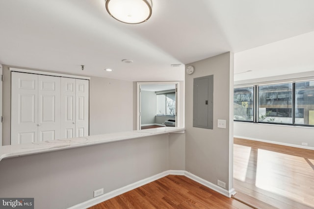 interior space featuring wood-type flooring and electric panel