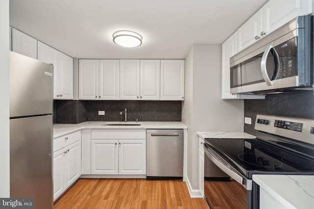 kitchen featuring white cabinetry, sink, and appliances with stainless steel finishes