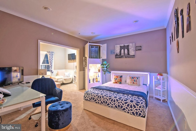 bedroom featuring carpet and ornamental molding