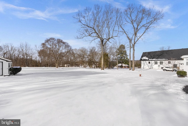 view of yard layered in snow