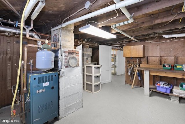 basement with a workshop area