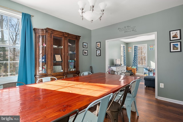 dining room with dark wood-type flooring