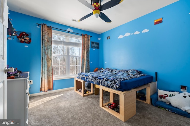 bedroom with carpet floors and ceiling fan