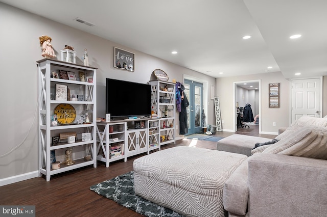 living room with dark wood-type flooring