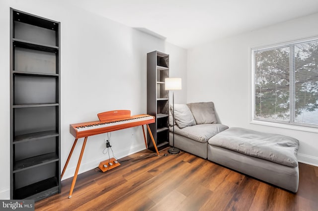 living area with hardwood / wood-style floors