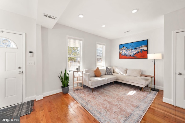 living room with hardwood / wood-style floors