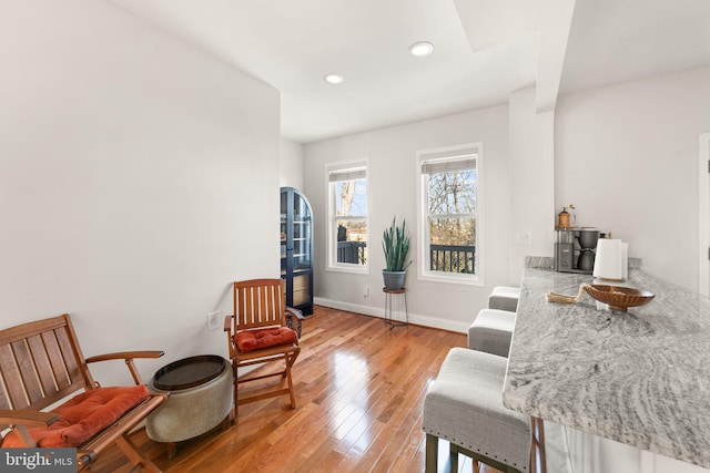 sitting room with light hardwood / wood-style flooring