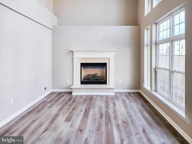 unfurnished living room featuring plenty of natural light and light hardwood / wood-style floors