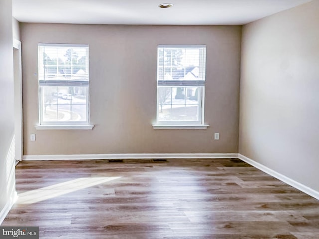 spare room featuring a healthy amount of sunlight and wood-type flooring