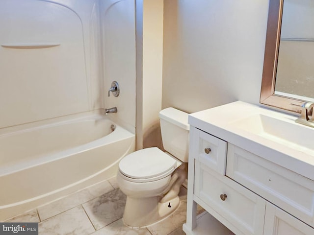 full bathroom featuring bathing tub / shower combination, tile patterned floors, vanity, and toilet