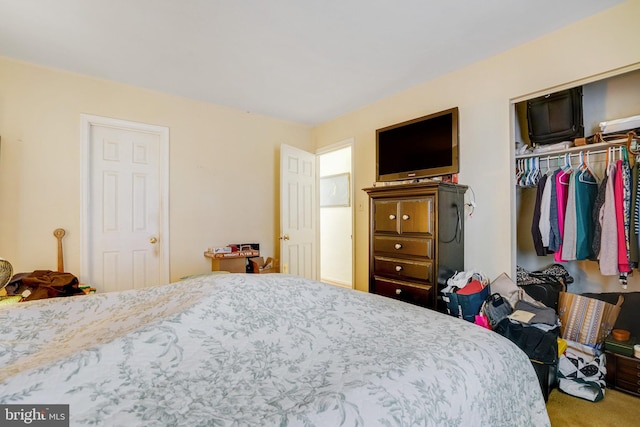 carpeted bedroom featuring a closet