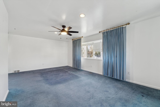 carpeted empty room with ceiling fan