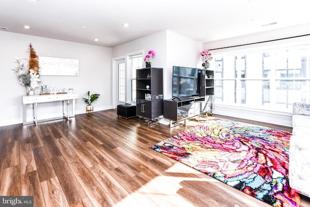 living room with hardwood / wood-style floors