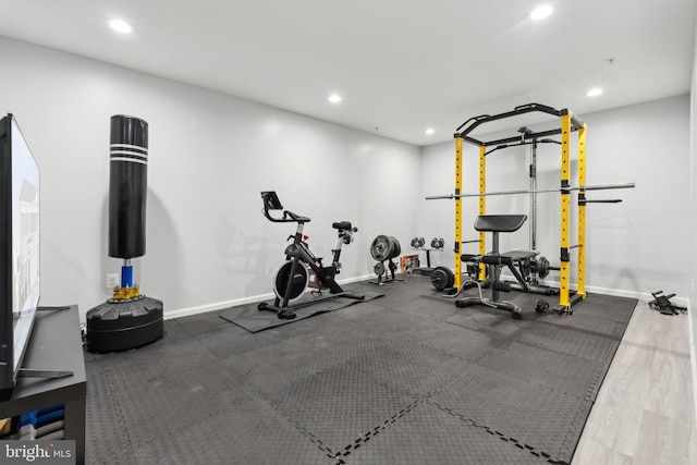 workout room featuring wood-type flooring