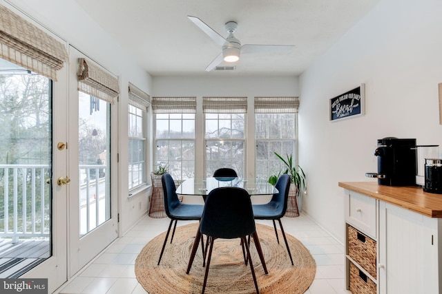 sunroom / solarium with ceiling fan