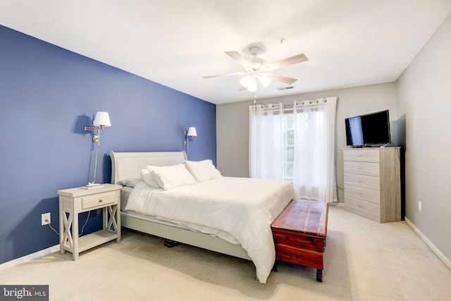 bedroom featuring carpet flooring and ceiling fan