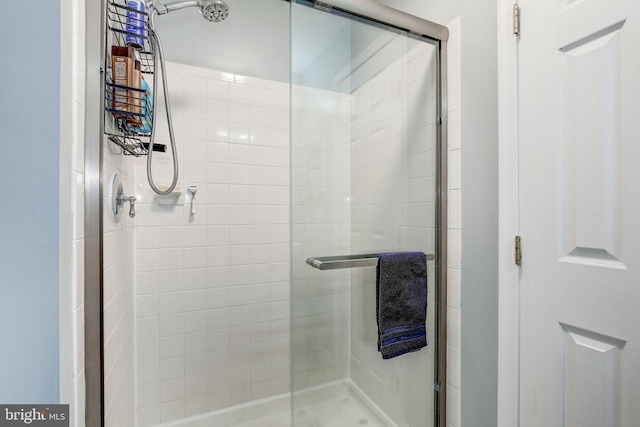 bathroom featuring a shower with door