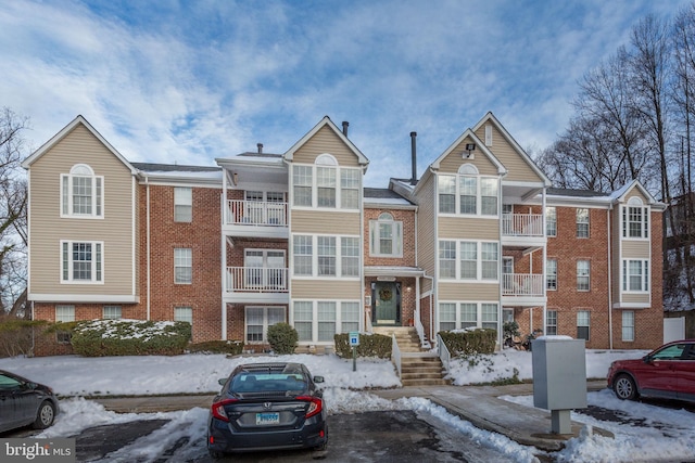 view of snow covered building