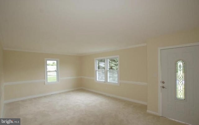 view of carpeted foyer entrance