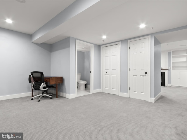 office space featuring light colored carpet