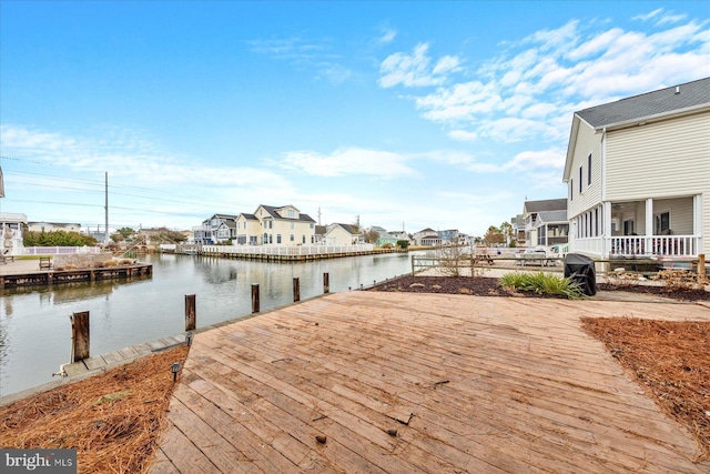 dock area with a water view