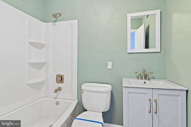 full bathroom featuring vanity, toilet, and shower / washtub combination