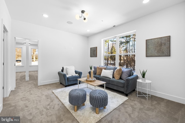 living room with carpet floors