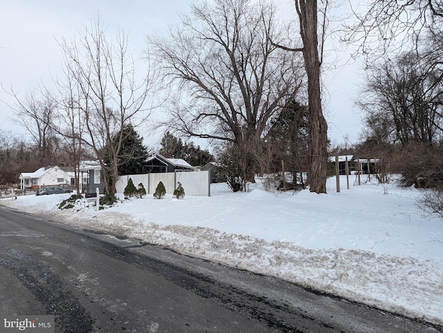 view of yard layered in snow