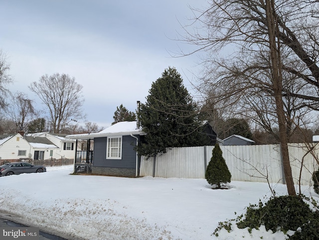 view of snow covered exterior