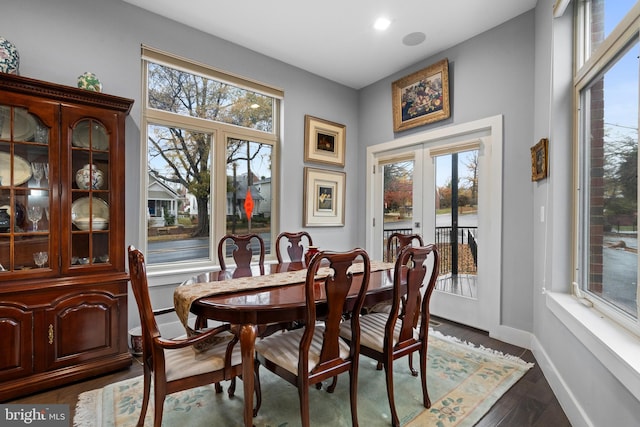 dining room featuring french doors and dark hardwood / wood-style flooring