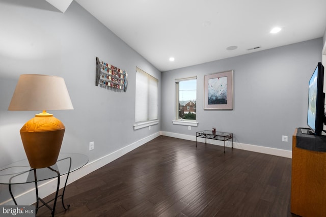 interior space with dark hardwood / wood-style floors