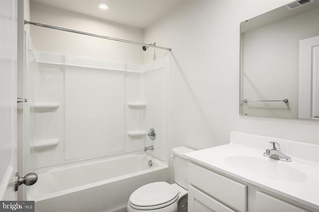 full bathroom with vanity, toilet, and bathing tub / shower combination