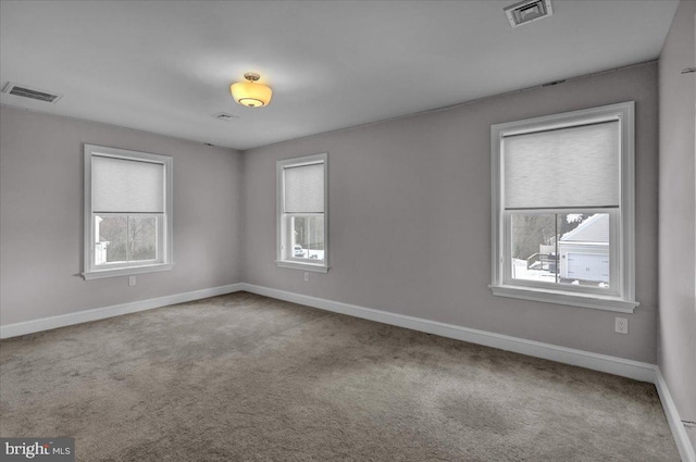 carpeted spare room featuring a healthy amount of sunlight