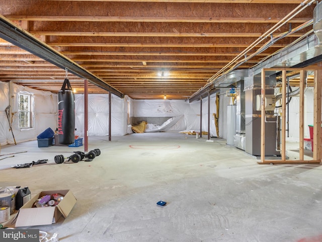 basement with heating unit