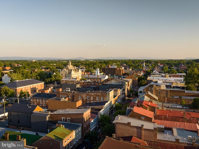 view of aerial view at dusk