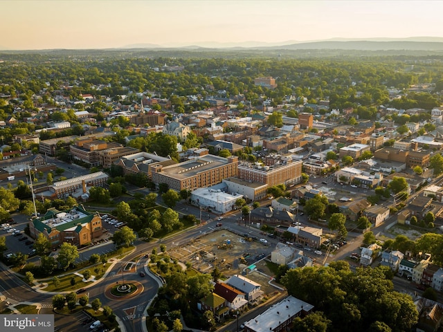 view of aerial view at dusk