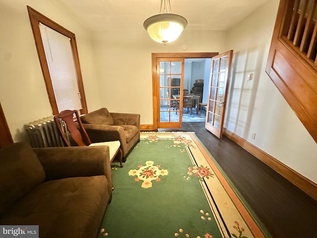 rec room with french doors and dark hardwood / wood-style floors