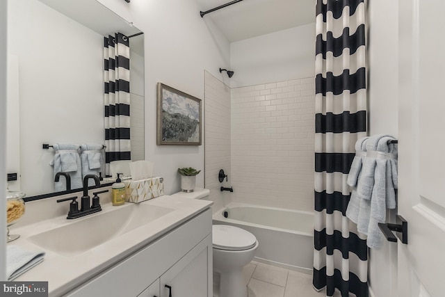 full bathroom with tile patterned flooring, vanity, shower / bath combination with curtain, and toilet