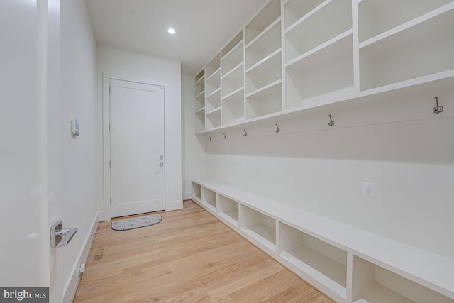 mudroom with hardwood / wood-style flooring